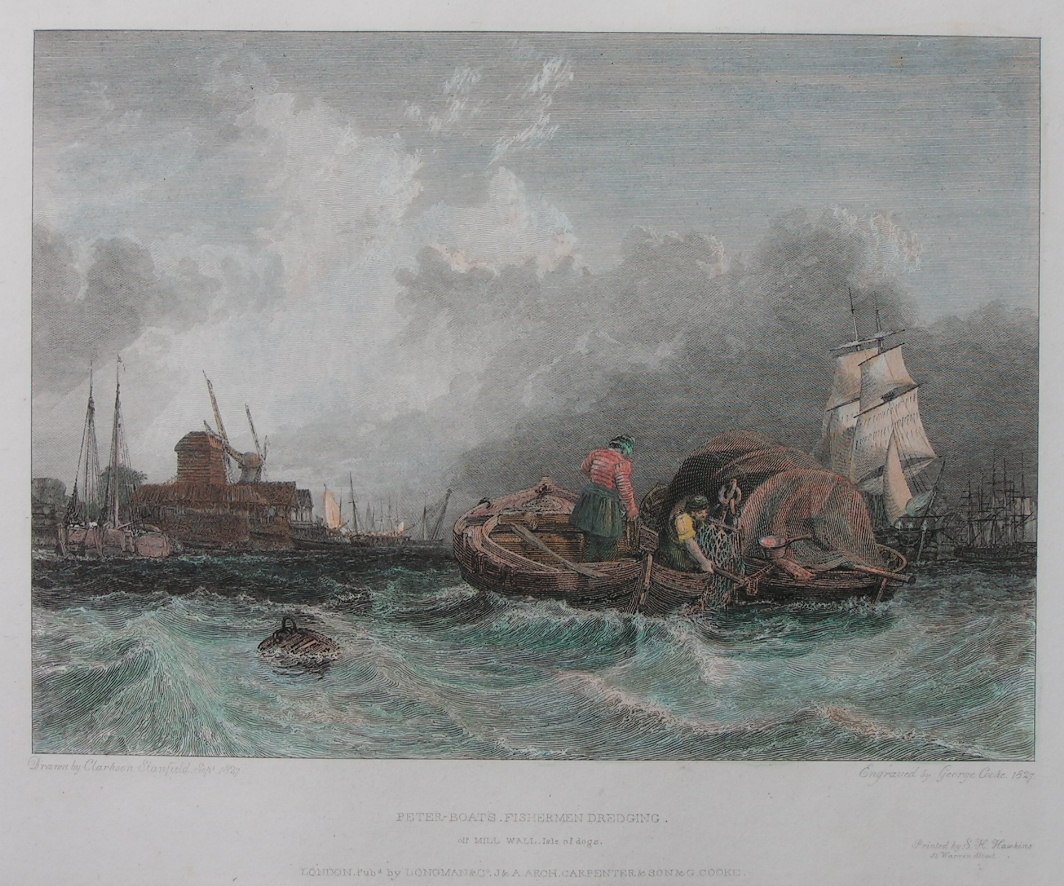 Print - Peter-Boats Fishermen Dredging off Mill Wall Isle of Dogs - Cooke